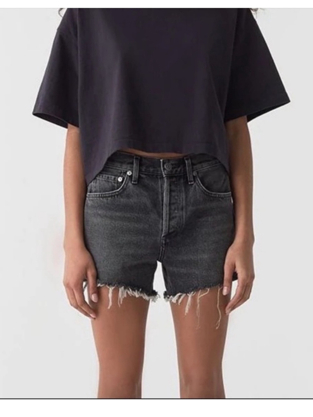 AGOLDE Micah Boyfriend Shorts Helix Black Raw Hem Button Fly Size 25